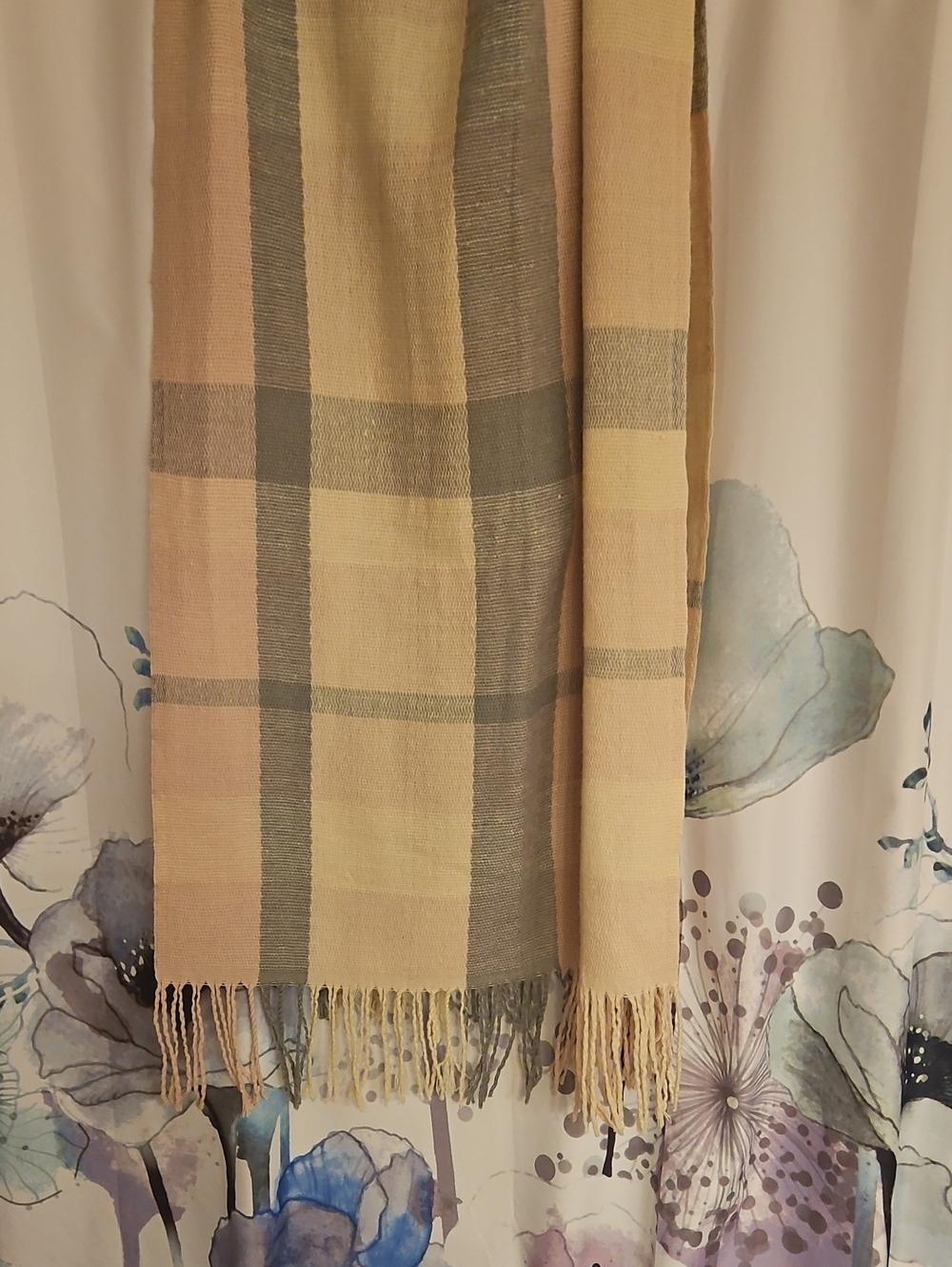 Maurices Beige and Gray Plaid Wrap Scarf